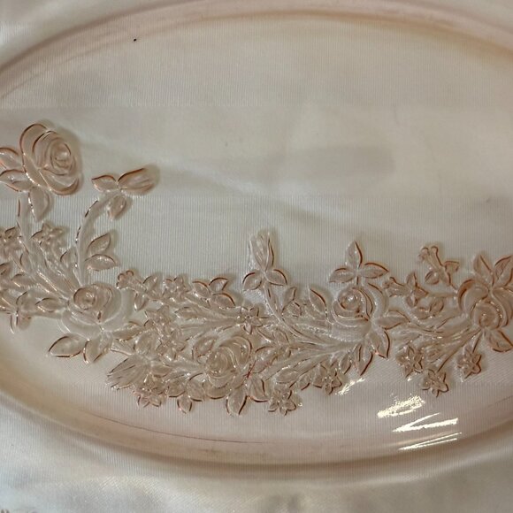 Federal Glass Pink Sharon Cabbage Rose Oval Platter – Depression Glass 1930s - Picture 5 of 5